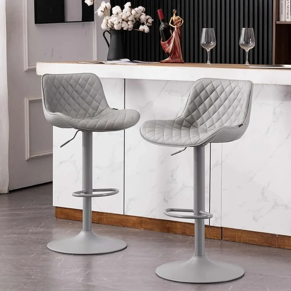 Grey Bar Stools Set of 2 PU Leather Padded Counter Height Bar Stool Home Furniture Modern Metal Diamond Barstools With High Back