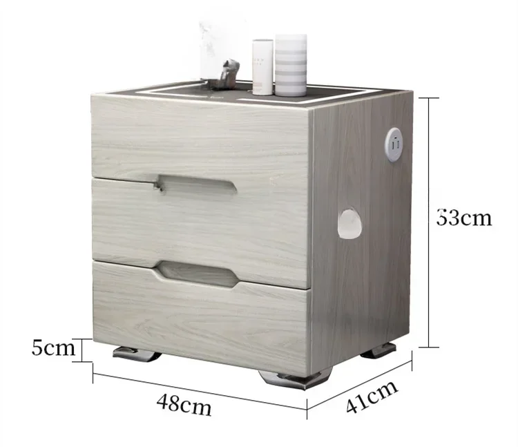 FOR Mesita de noche inteligente con doble carga USB, 3 cajones, Sensor de mano, LED, carga inalámbrica