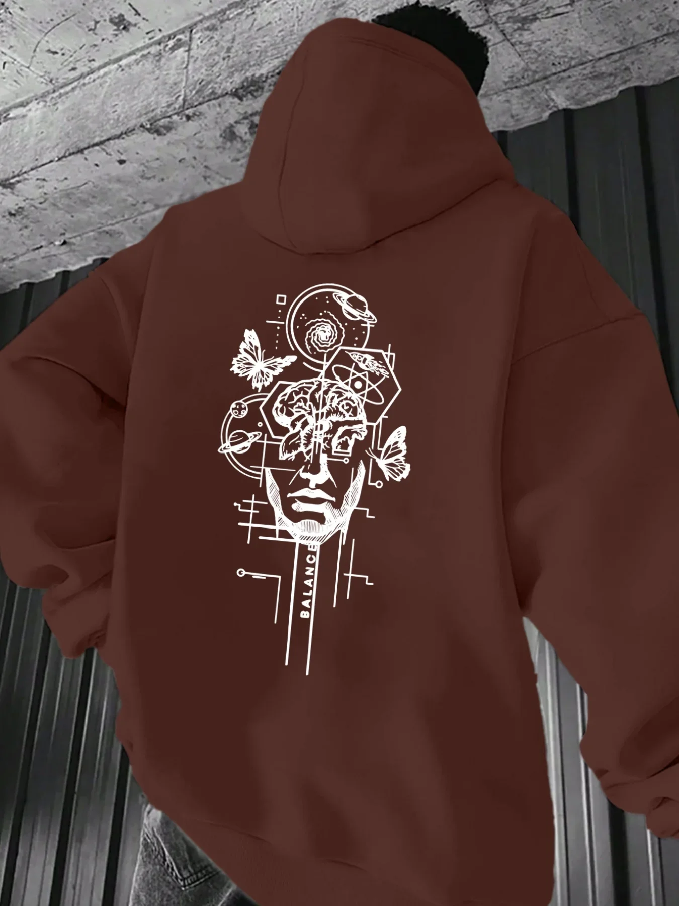 Abstract Mind Space Butterfly Balance Graphic Hoodie Men Back‑Print Casual Loose Hooded Pullover Sweatshirt Unisex