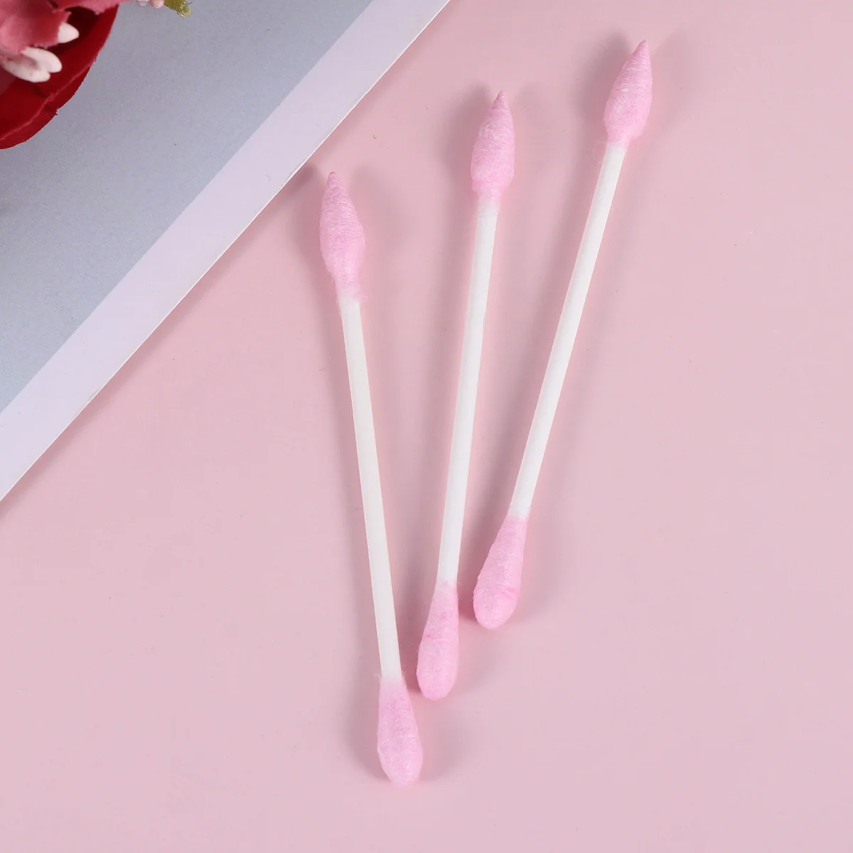 Pink Earbuds Plugs para criança, colher de algodão, cotonetes de maquiagem, acessórios de beleza, viagens, 300 unidades