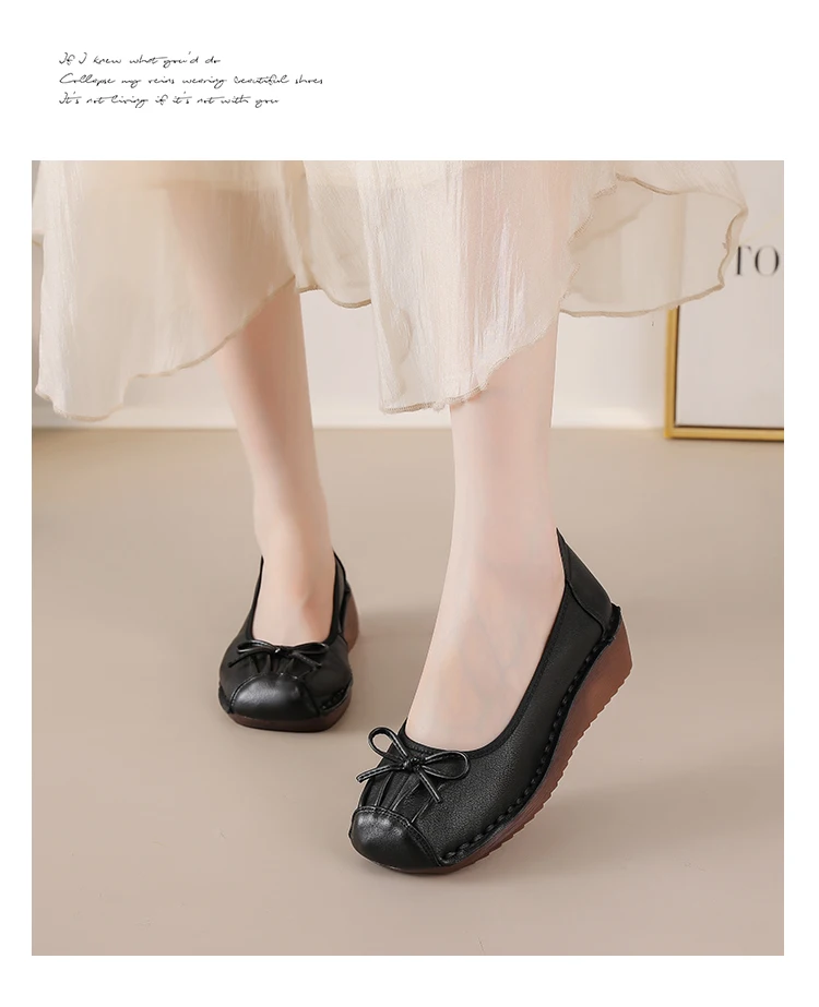 Neue Vintage-Pumps mit plissierter Schleife, Damen-Keilabsatzschuhe, flache Schuhe aus echtem Leder, handgefertigte Slip-On-Loafer für Damen, Retro-Hochzeitsschuhe in Rot. – Detail 9