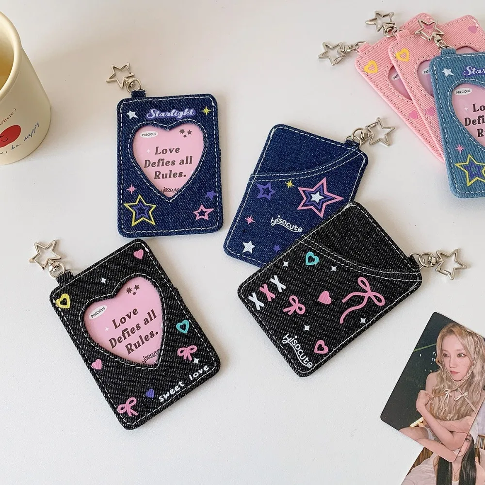 Trend Y2K Card Holder Denim with Keychains K-Pop Idol Photo Card Storage Case 3inch Photocard Holder Girls