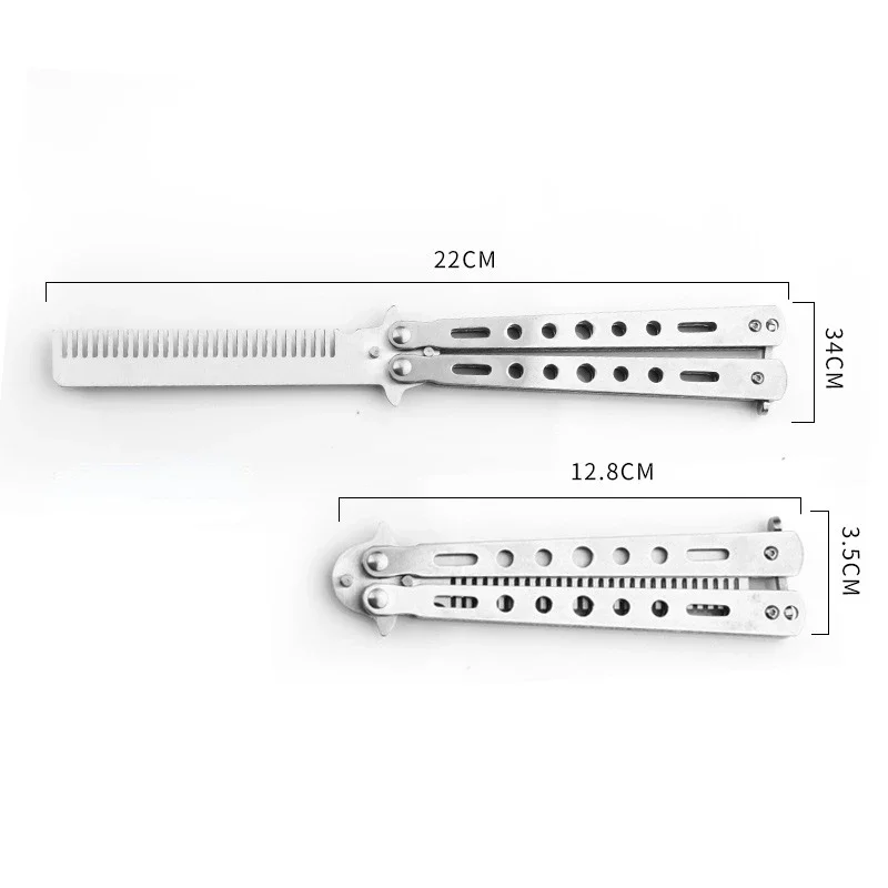Peine plegable de acero inoxidable para práctica de entrenamiento, cuchillo de mariposa, peine para Barba, bigote, broshe, herramienta de peinado para peluquería, 1 unidad