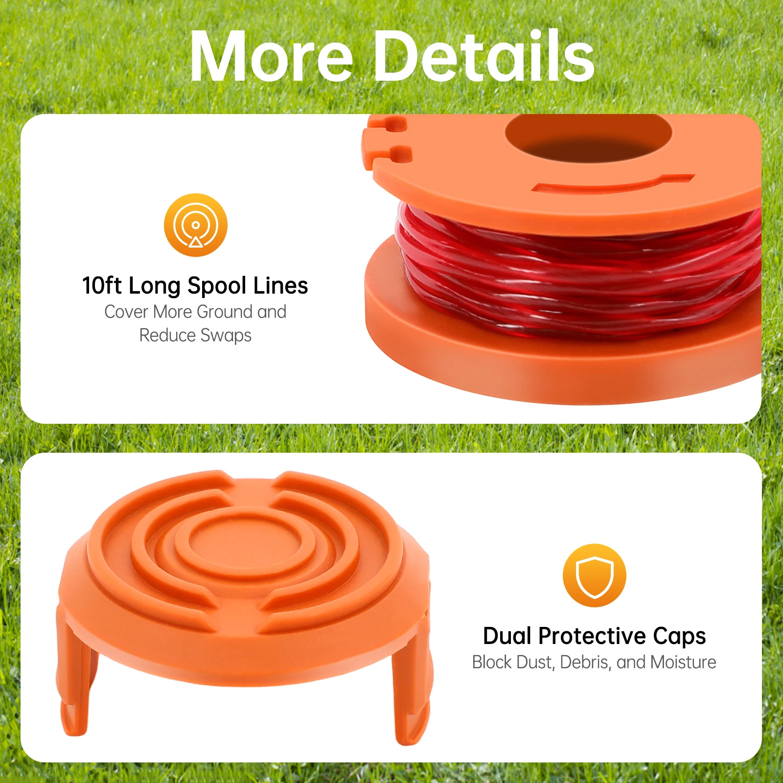 Línea de carrete de recortadora de 20 piezas, línea de carrete de bordeadora apta para recortadora Worx, cuerda de Weed Eater, línea de carrete de repuesto con 2 tapas