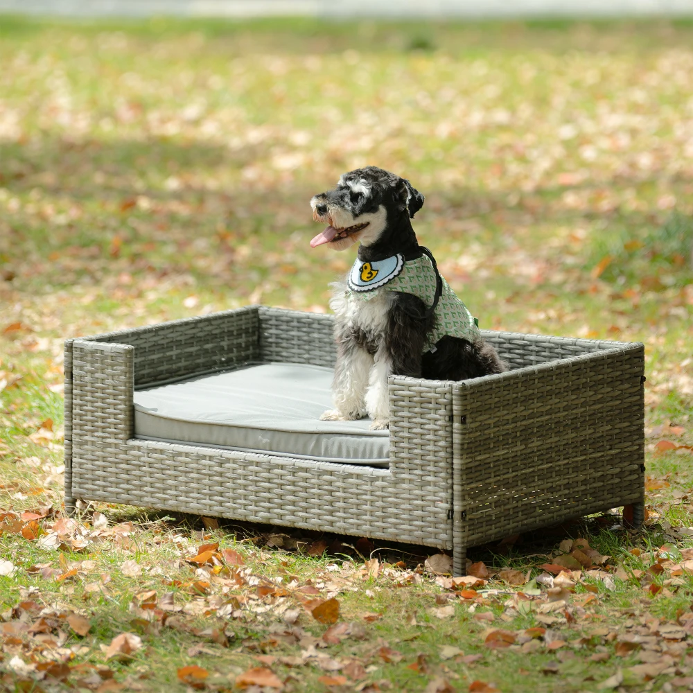 Dog Bed Pet Bed Pet Enclosures Pet Outdoor Furniture Pet Patio Furniture Seasonal PE Wicker Pet Furniture Dog Bed with Cushion