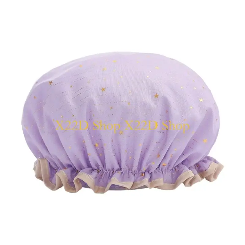 X22D Double Shower Caps Waterproof Hair Caps Hot Gold Printeds Terylene Cotton Shower Caps