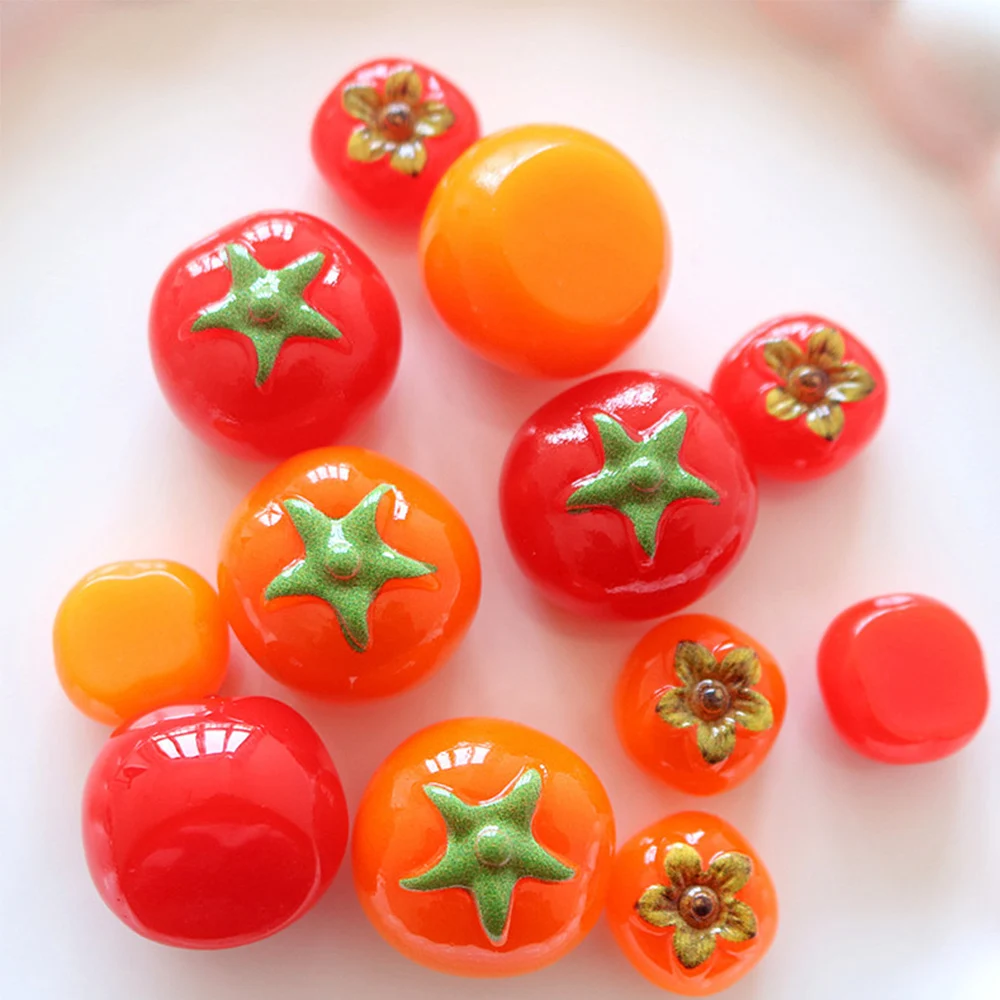 10PCS Shiny 3D Tomato Series Miniature Flat Back Resin Cabochons For Hairpin Scrapbooking DIY Home Decor Craft Accessories