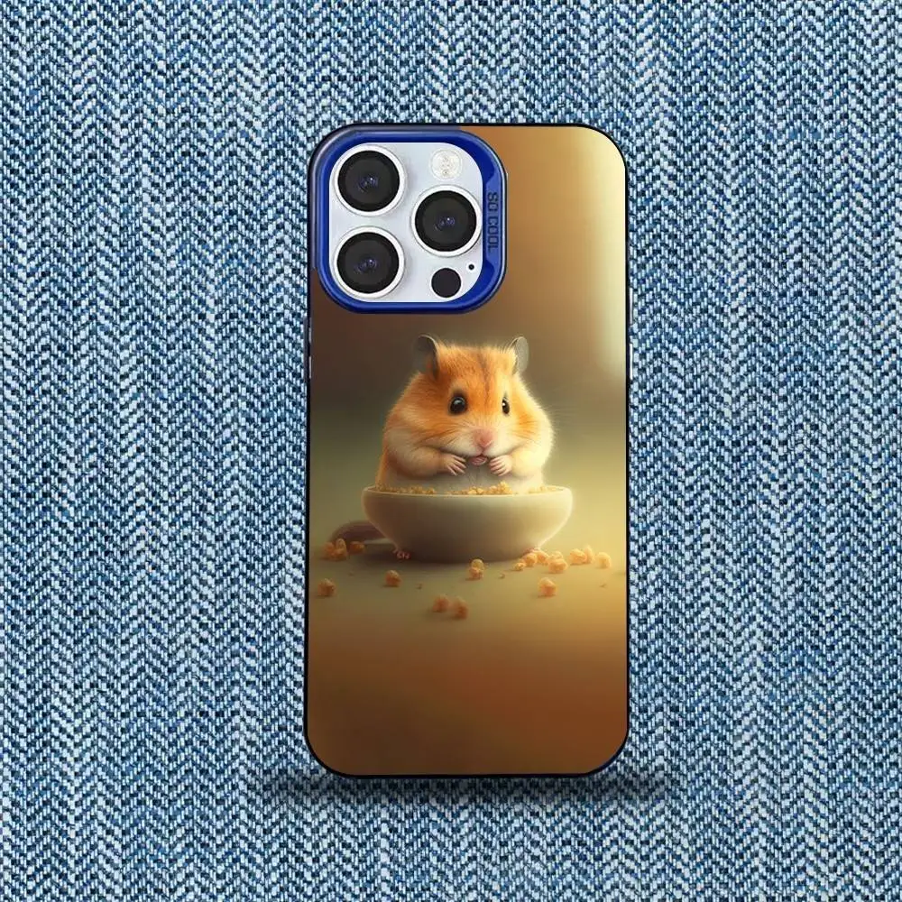Etui na telefon Cute Lovely Pet Hamster do iPhone 16,15,14,13,12,11,Mini,Pro,SE,MAX Blue Matte Silicone Cover