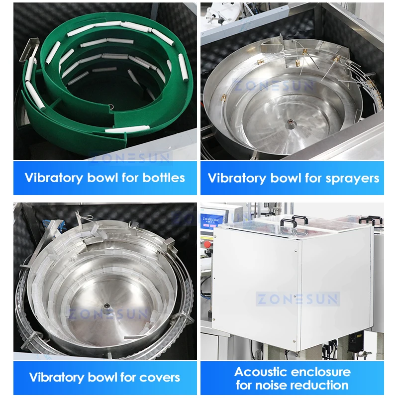 ZONESUN Automatic Perfume Sample Bottle Filling Sealing Packing Machine Custom Equipmentl Vibratory Bowl Feeder ZS-AFC21