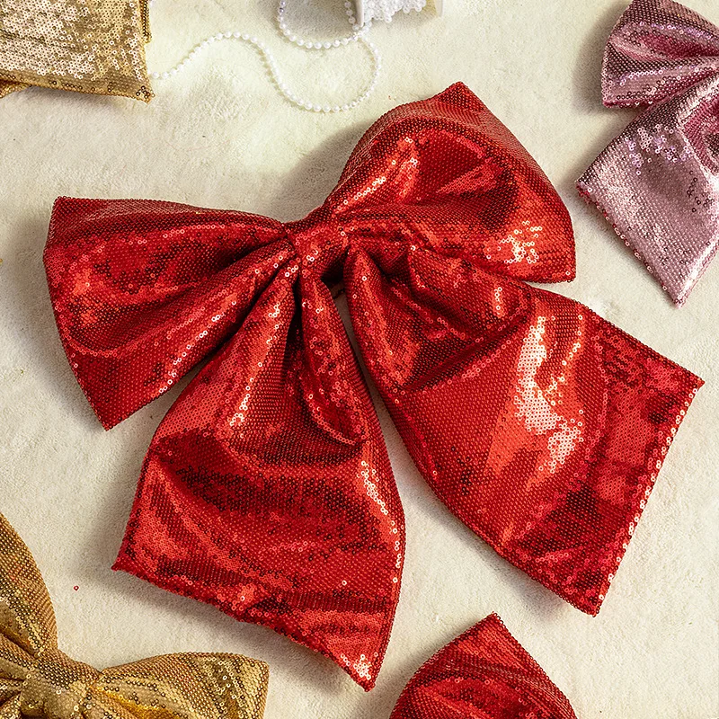 Christmas Bow Large Gold Glitter Pearl Cotton