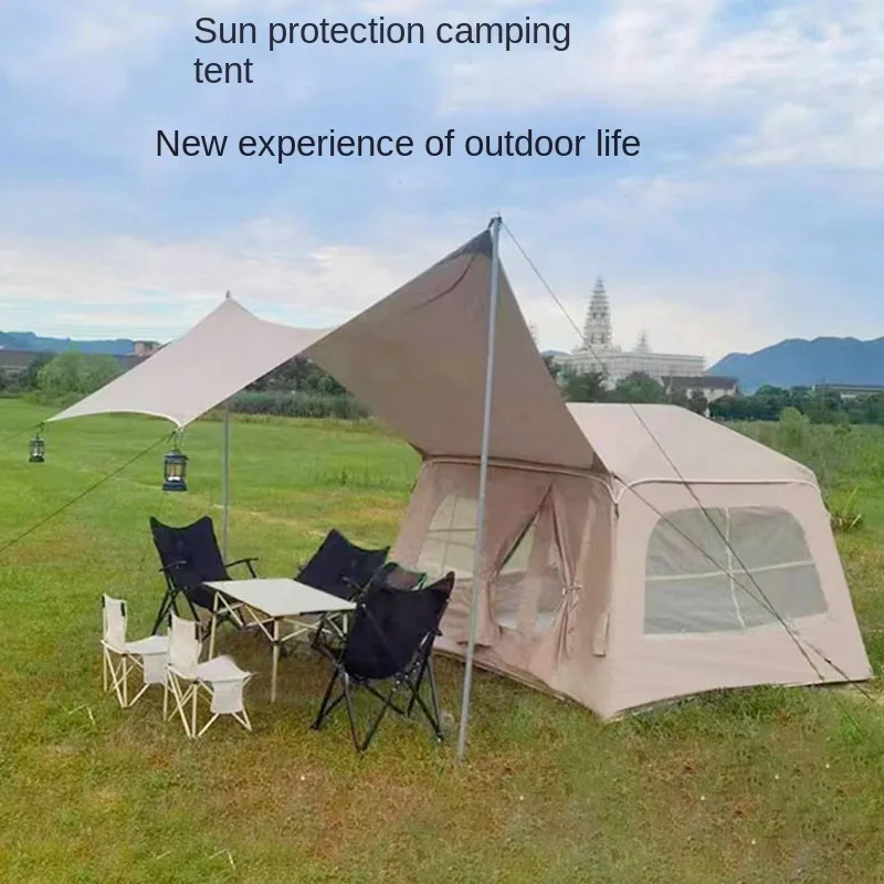 Portable Inflatable Tent with Canopy, Complete Camping House, Automatic Opening, Rainproof, Outdoor, 3-4 Pits