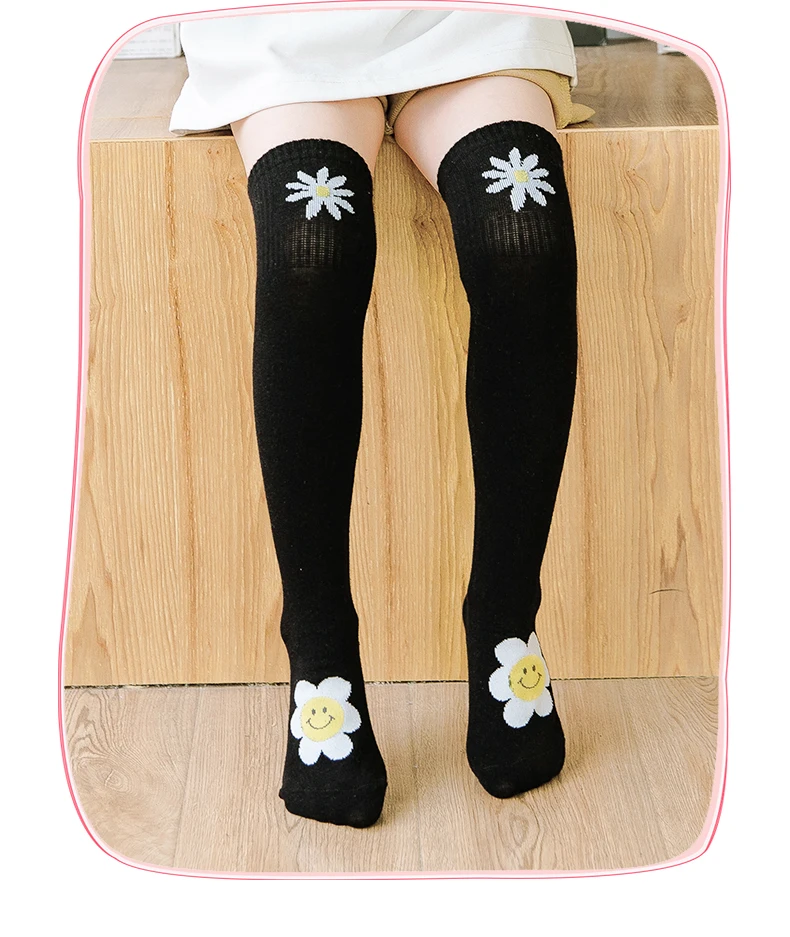 Frühling Baby Mädchen über Knies trümpfe niedlichen großen Lächeln lange Socken Kinder Mode Buchstaben Gänseblümchen Blumen Kind Säugling Mode Socken – Detail 10