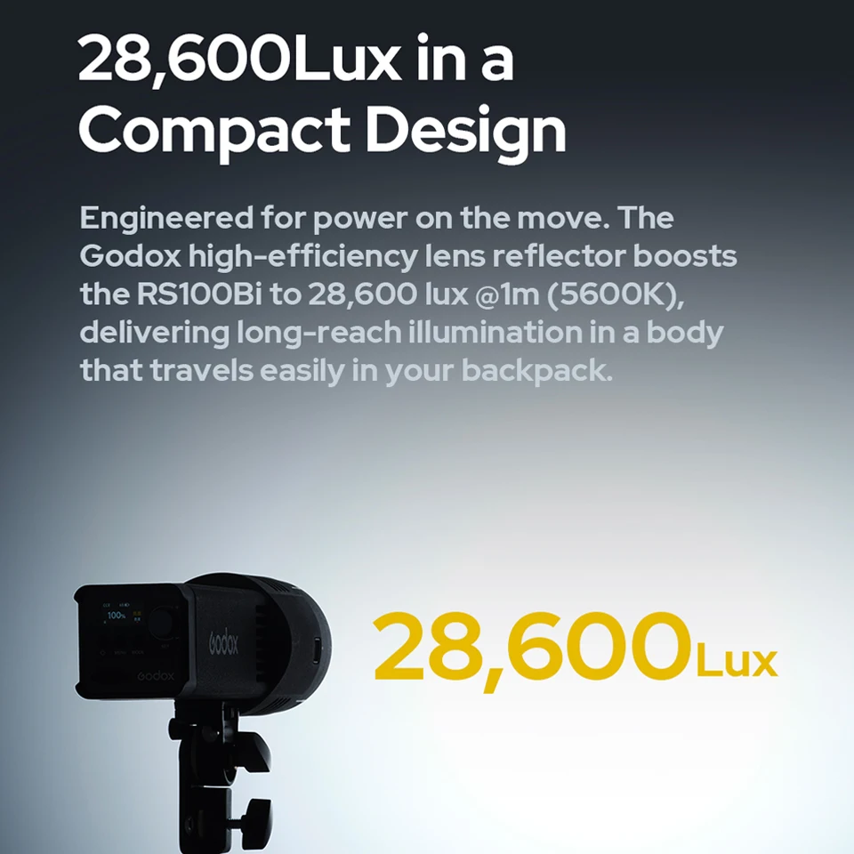 Godox RS100Bi RS100R 100W LED Video Light with 28600 Lux Godox S Mount DMX Control for Camera Studio Photography Fill Light