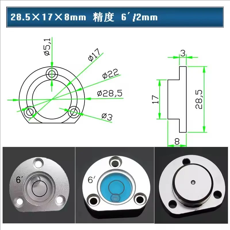 1 pz dimensione 28.5*8mm lega di metallo semicerchio livella a bolla indicatore di perline liquide per stazione totale LEI-CA con fori di montaggio