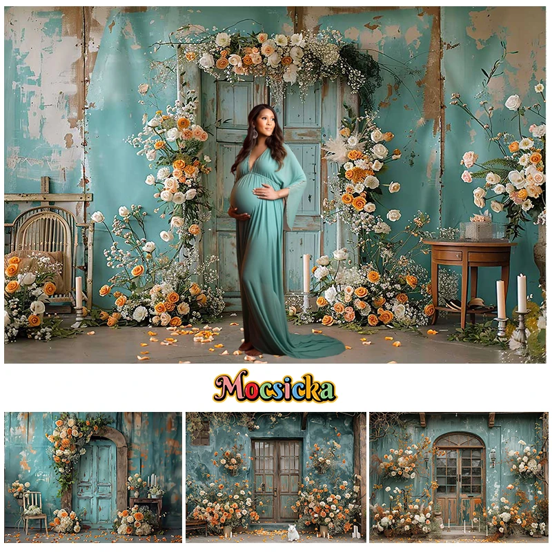 

Mocsicka Photography Background Green Room Floral Arch Adult Birthday Wedding Maternity Portrait Decor Backdrop Photo Studio