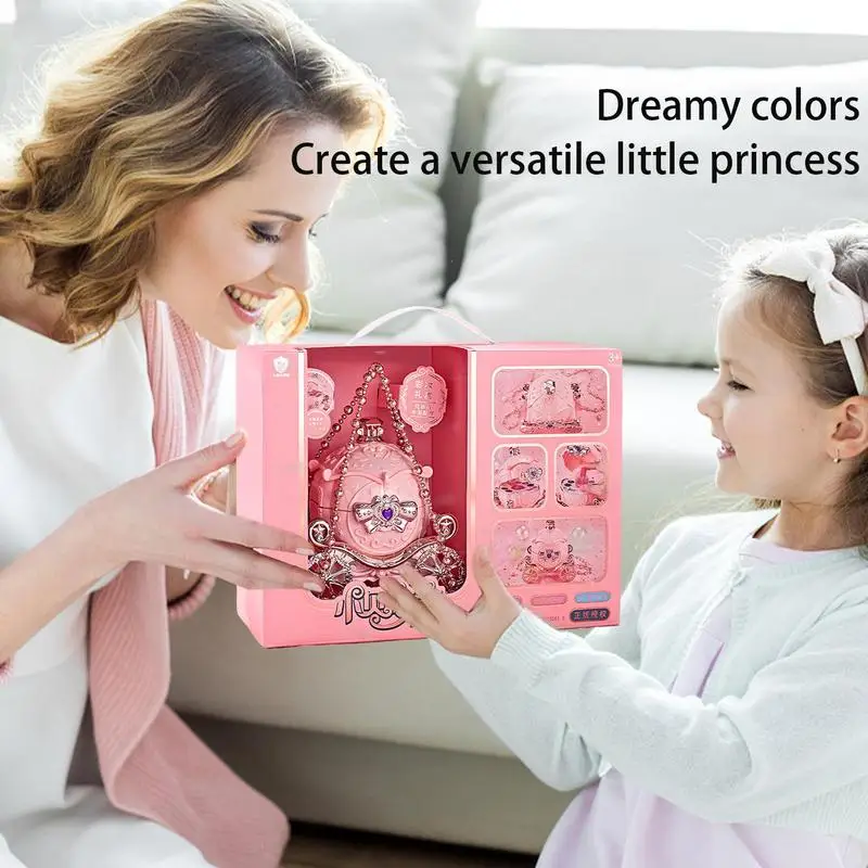 Kids Makeup Box Kit Pink Carriage Shape Makeup Kits Cosmetic Sets Portable Beauty Set Real Pretend Makeup Toys For Little Girls