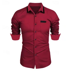 Tops Shirt Men Business Casual Button Suit Lapel Long Sleeve Shirt Simple Blue White Pink Soft Comfortable Material