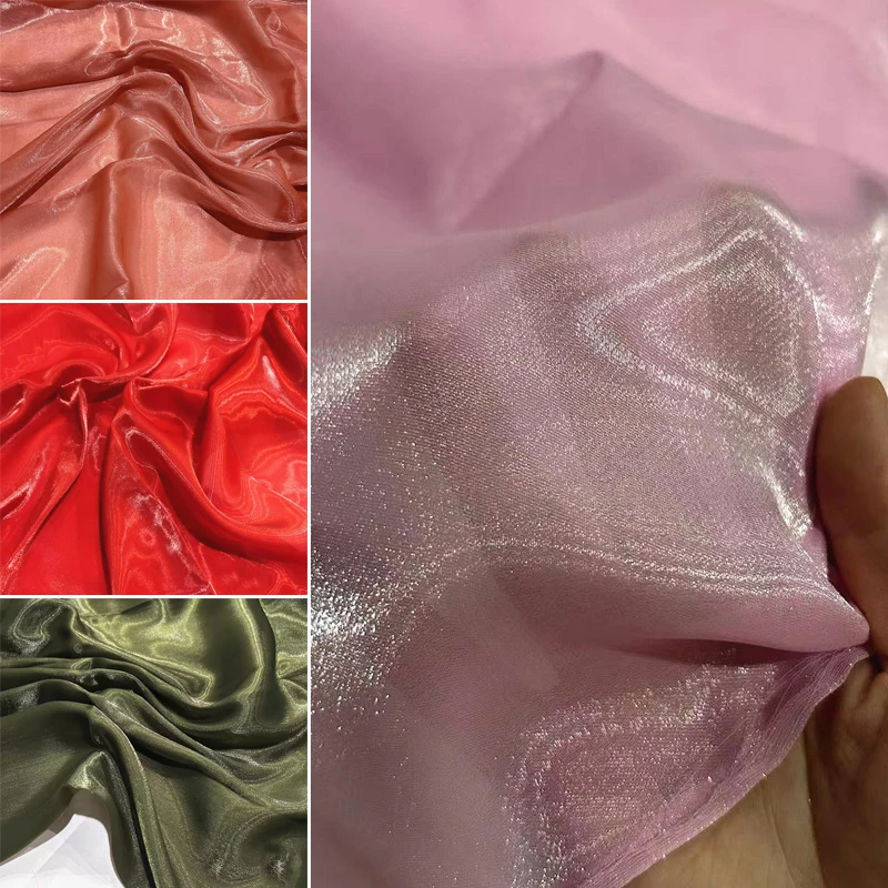 Glossy Liquid Organza Satin Fabric Shiny Water Glossy Silk Thin Satin for Wedding Dress Evening Gown Clothing Designer Material