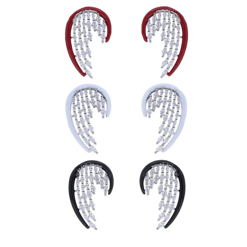 Iced Out Bling Sparking Marquise 5A Cubic Zirconia Paved Red White Black Enamel Bezel Heart Shaped Women Stud Earring