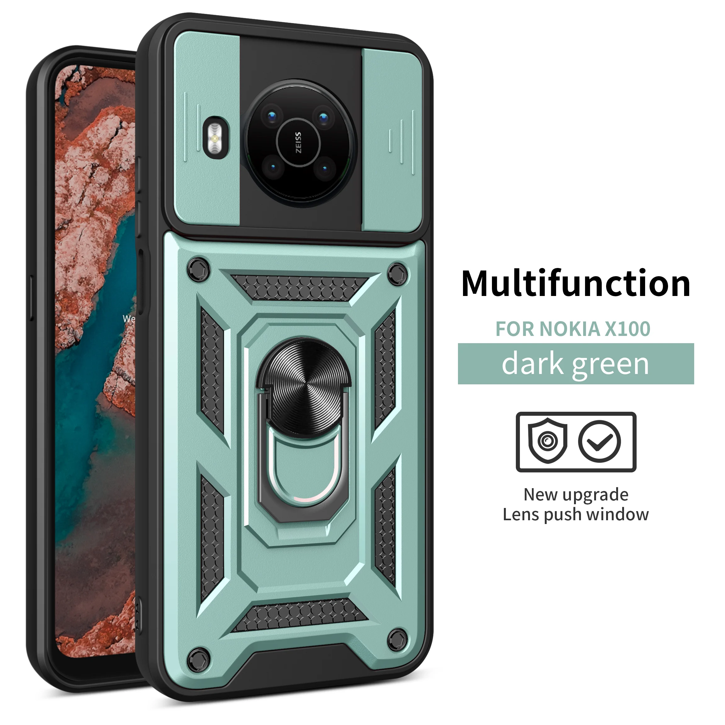 For Nokia G10 G20 X100 Case Push Pull Camera Protection Phone Case For Nokia G21 G11 G20 C30 Magnetic Car Ring Stand Back Cover - view 5