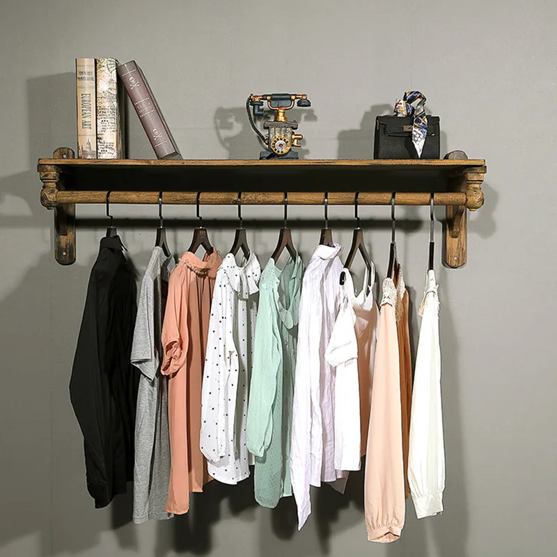 ‌Vintage Wall Gallery Shelf,Solid Wood Entryway Coat Organizer,Boutique Handbag&Shoe Display Rack,Floating Decor Shelving System