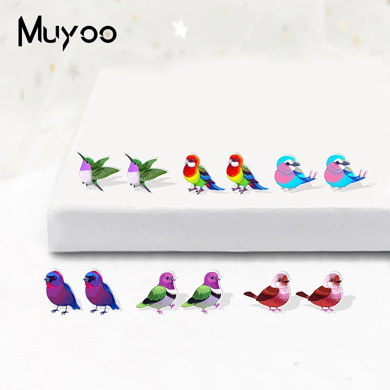 2022 New Fashion Cartoon Pride Stripes Birds Hummingbird Parrots Handcraft Cartoon Epoxy Acrylic Stud Earrings