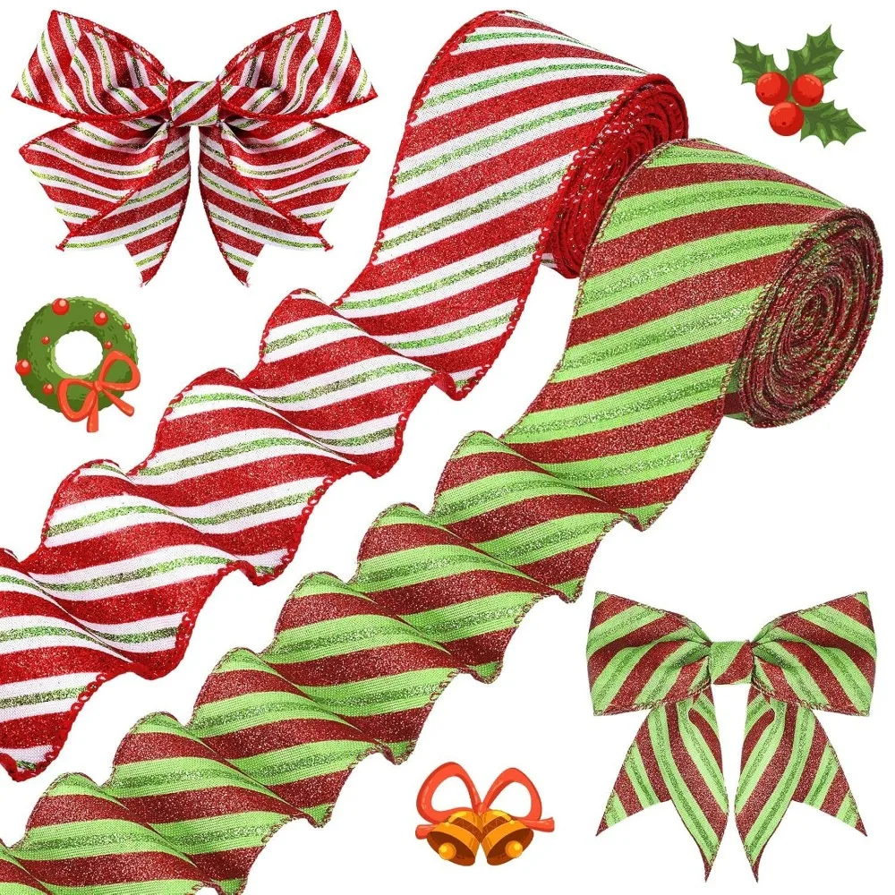 

5 Yards Christmas Gift Bow Ribbon Lightweight Christmas Tree Ribbon Red Trim Wired Ribbon Wedding Party DIY Fabric Swirl Ribbon