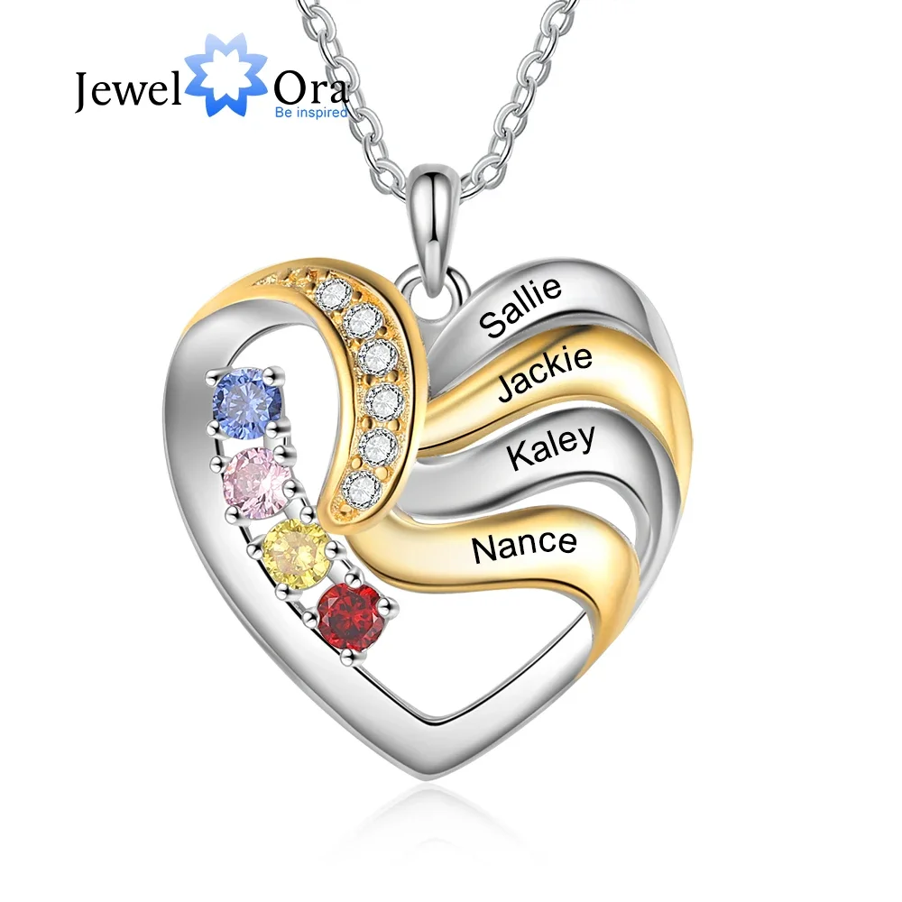 

Personalized Love Heart Pendants Necklace 1-5 Kids Names Birthstone Mothers Day Jewelry Gift for Women Mom Wife Grandma Nana