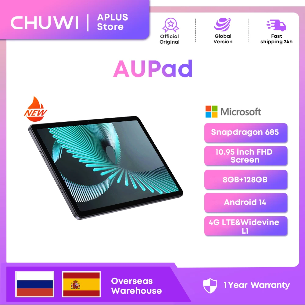 CHUWI AuPad 태블릿 PC, 안드로이드 14, 스냅드래곤 685, 옥타코어, 10.95 인치 FHD 스크린, 8GB DDR4, 128GB ROM, 4G LTE, GPS 태블릿, Widevine L1