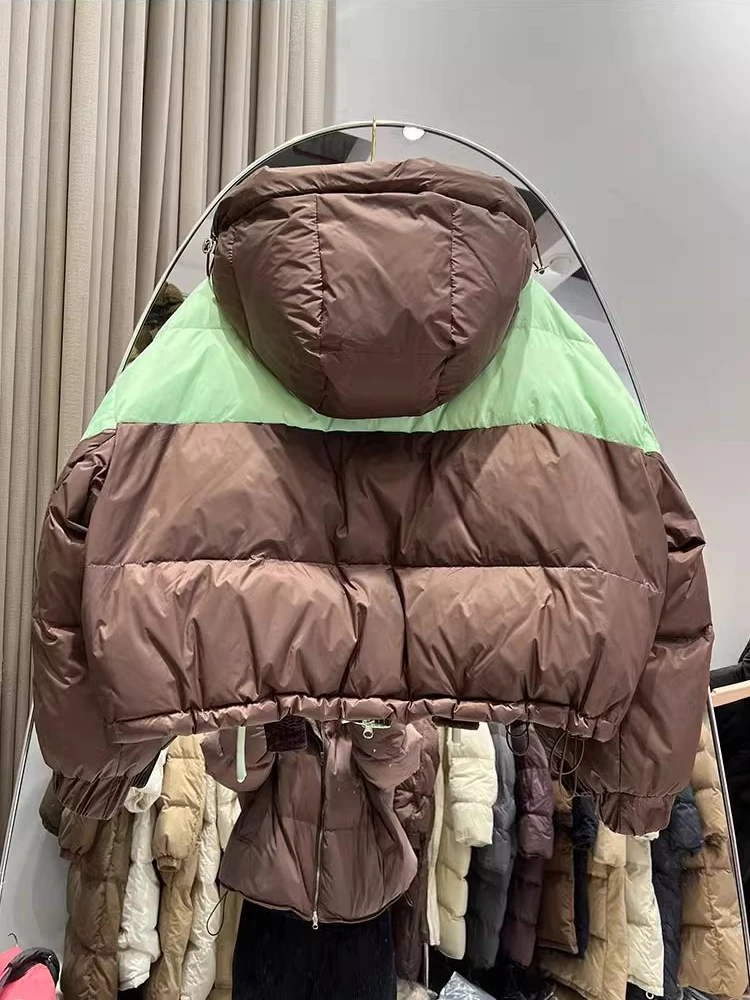 Winter Plus Size Thickened Down Jacket Women\'s Y2k Sweet Casual Bread Suit 2024 New Hooded Contrast Color White Duck Puffer Coat