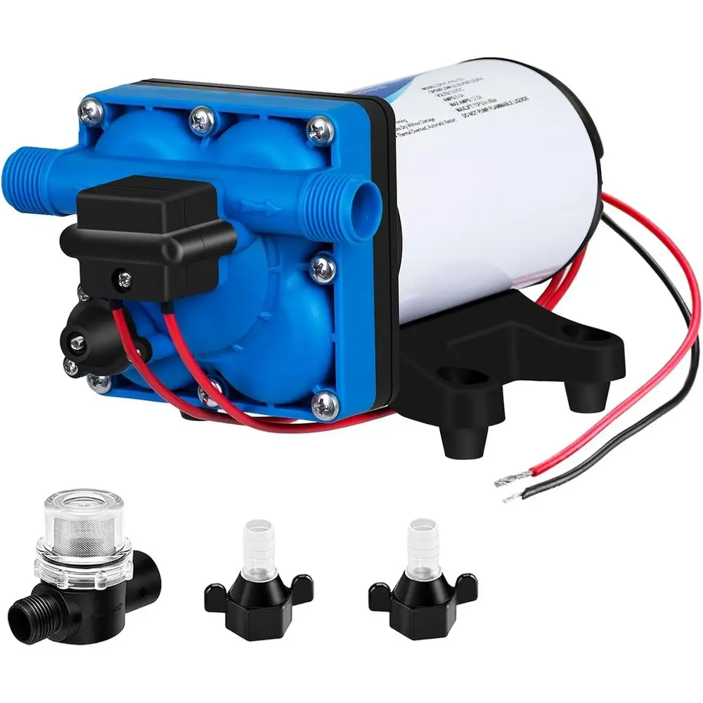 

4-Chamber RV Water Pump 12V, 5.5GPM 70PSI High Pressure, Quiet Fresh Water Diaphragm Pump with On Demand Pressure Switch for Cam