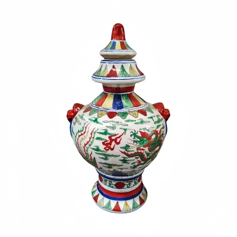 Jiangsu Ming-Style Wucai Dragon Phoenix Lidded Vase Traditional Chinese Porcelain for & Herbs Home Decor Wedding Resale