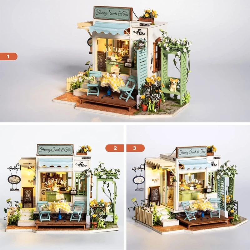 DIY มินิตุ๊กตาไม้บ้าน Miniature Building ชุดร้านกาแฟตุ๊กตาเฟอร์นิเจอร์ของเล่นสำหรับของขวัญวันเกิดหญิง