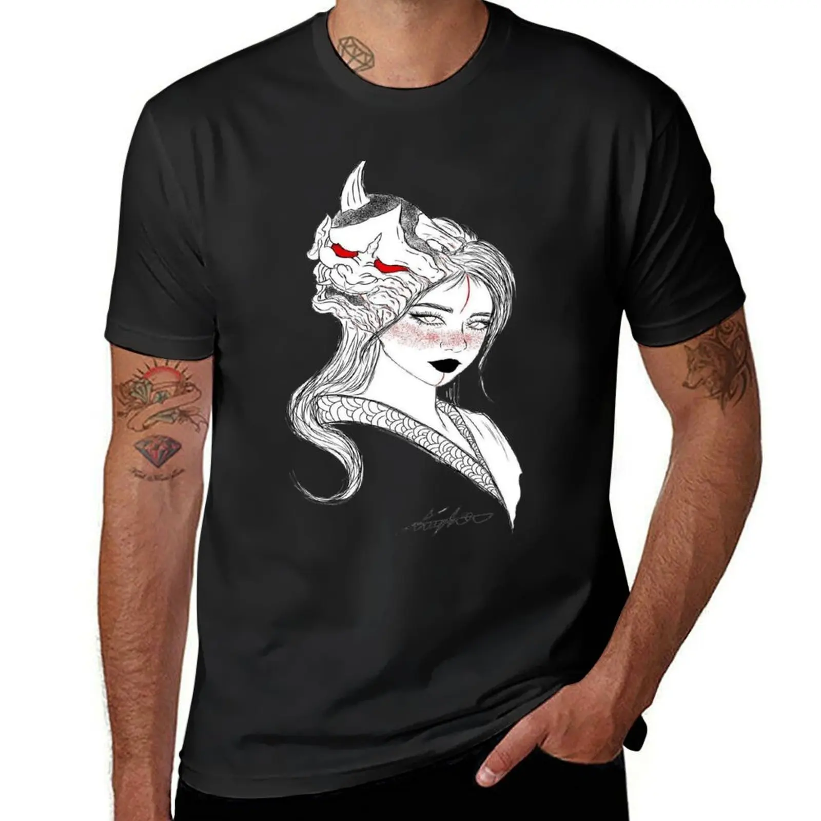 Tattoo style 19 , girl with devil in her hair T-Shirt for a boy shirts graphic tees oversized mens big and tall t shirts