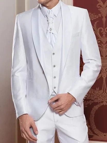 Italian White Satin Men Suit Formal Wedding Suits For Men Slim Fit 3 Piece Groom Tuxedo Custom Prom Blazer Sets Terno Masculino