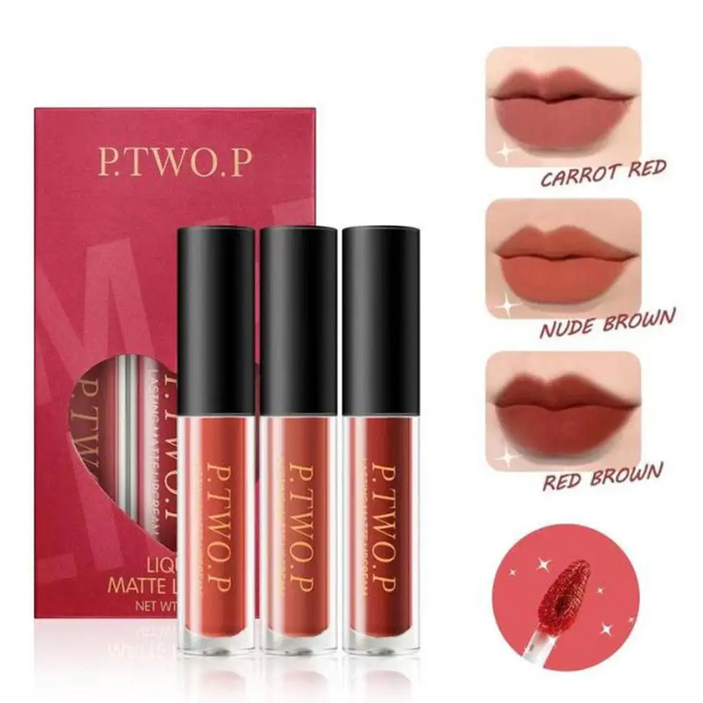 3Pcs Matte Liquid Lipstick Set Velvet Lip Gloss Lip Stain Long Lasting Waterproof Moisturize Matte Red Lipstick Lip Glaze Makeup
