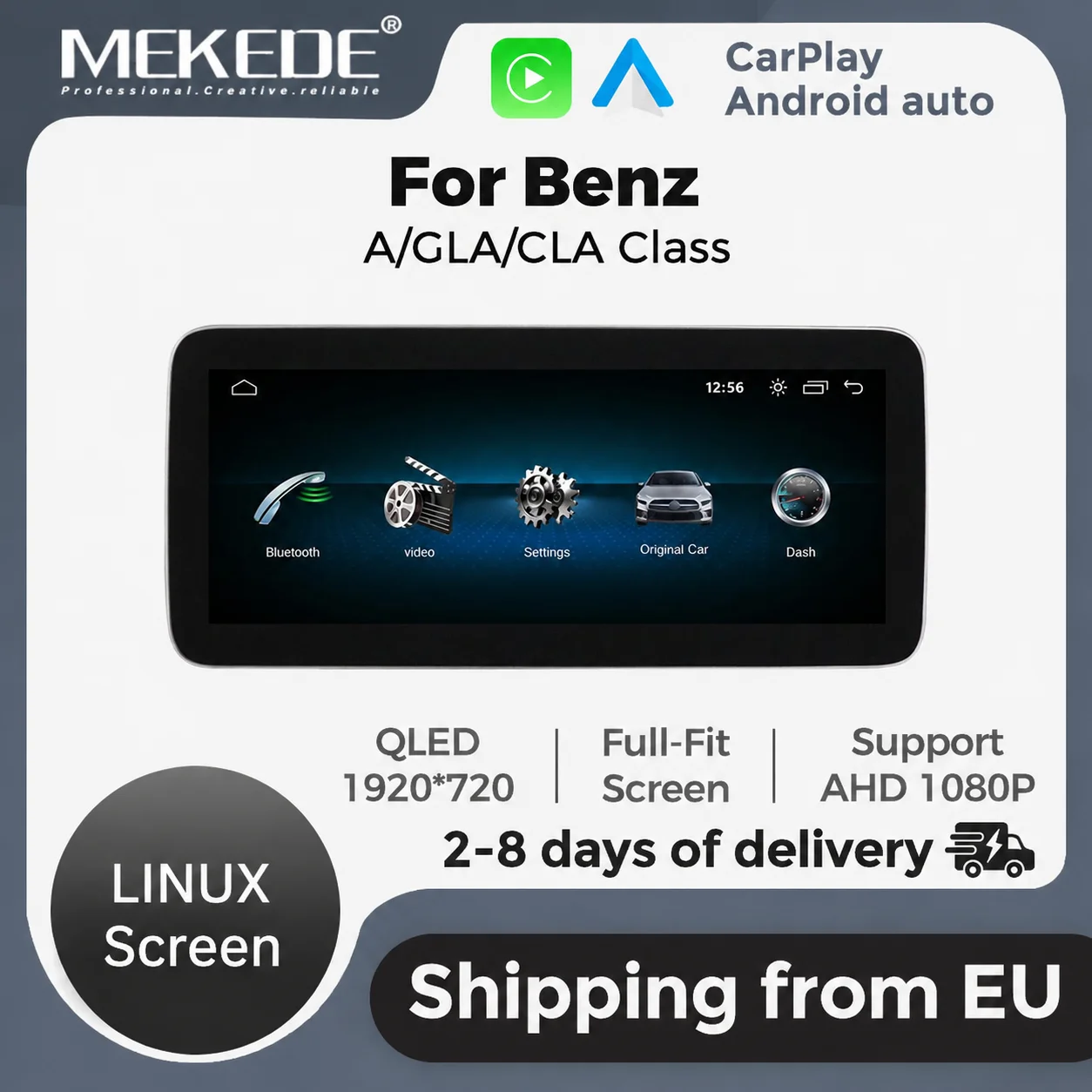 MEKEDE Linux System 10,25/12,3" Multimedia-Display-Bildschirm, kabelloses CarPlay, Android Auto für Mercedes Benz A CLA GLA Klasse Benz W176 C117 X156 2013-2019 NTG4.5 NTG5.0 QLED 1920*720 All-in-One