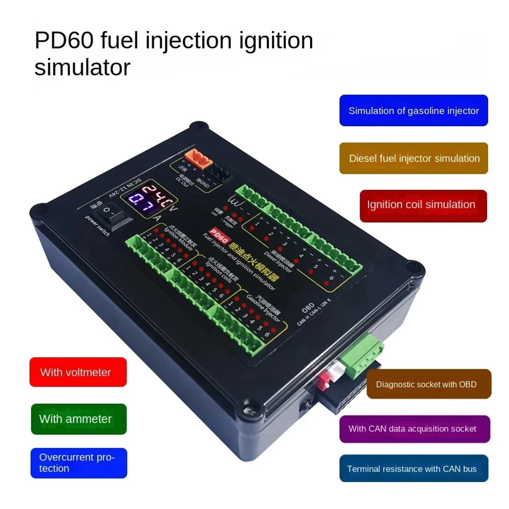 CAN Data Acquisition Socket ECU Maintenance Tool Fuel Injection Simulator Fuel Injector 12-24V Power Supply Built-in Voltmeter