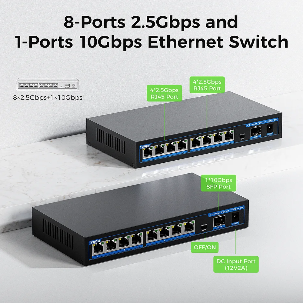 Terow 8 ports 2,5 gbe switch 2500mbps ethernet switch 10g sfp port 2,5 GBASE-T rj45 ports netzwerk switch für wifi router ip kamera