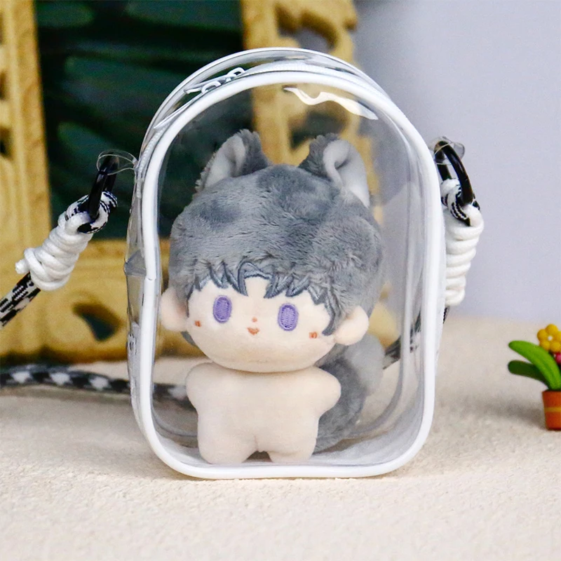 Mini Transparent Data Cable Plush Doll Storage Shoulder Crossbody Bag For Earphone Lipstick Organizer