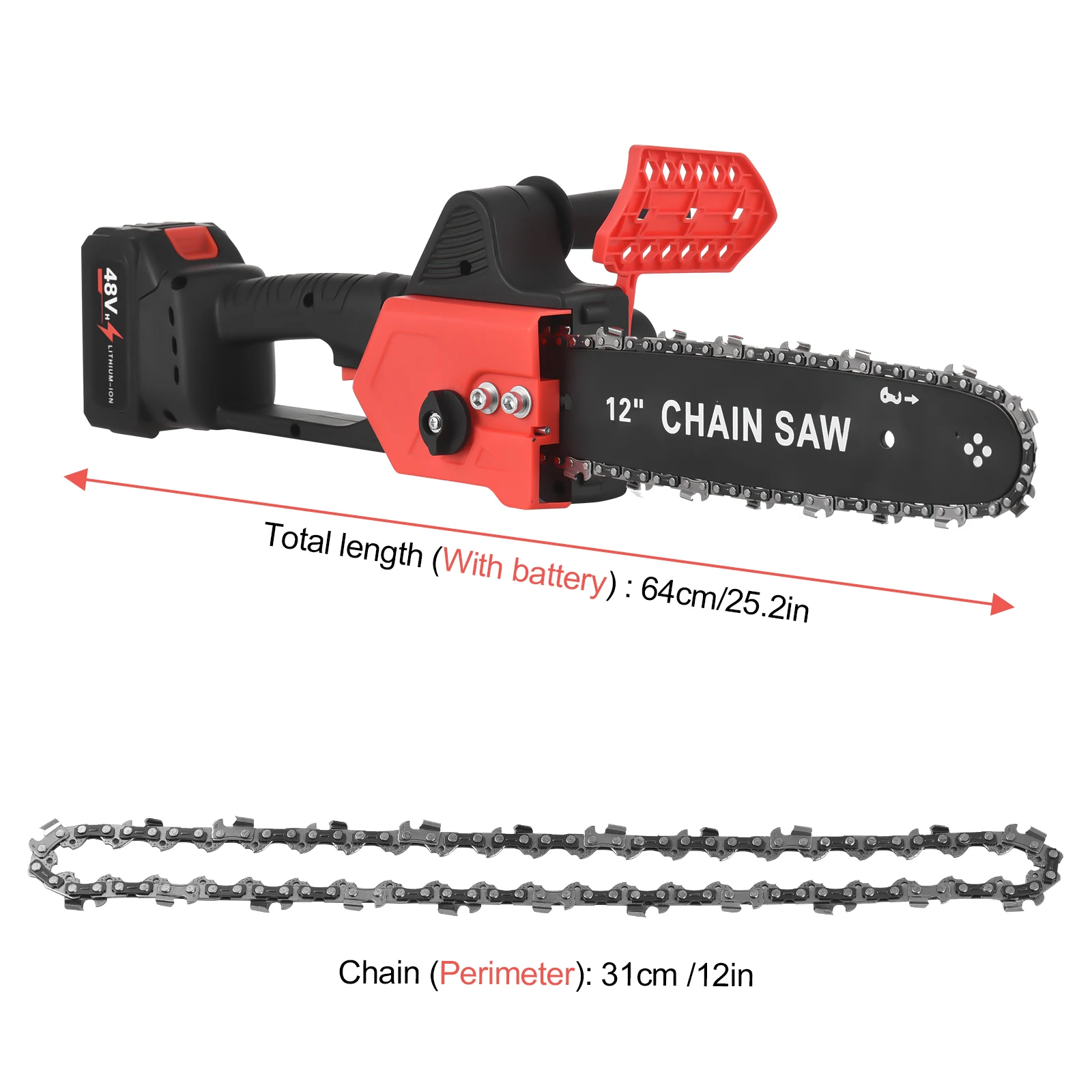 12 inches Cordless Electric Chainsaw with Brushless Motor 48-Volt Lithium-ion Handheld Power Chain Saws with Battery and Charger