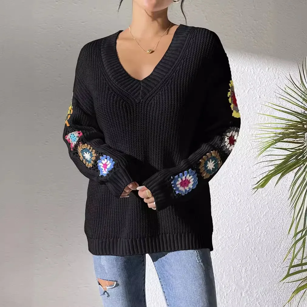 Sexy Off-the-shoulder Knit Sweater Hook Flower Loose Fit Women\'s Clothing Autumn Fashion Knitted Women Pullover Sweater Y2k Tops