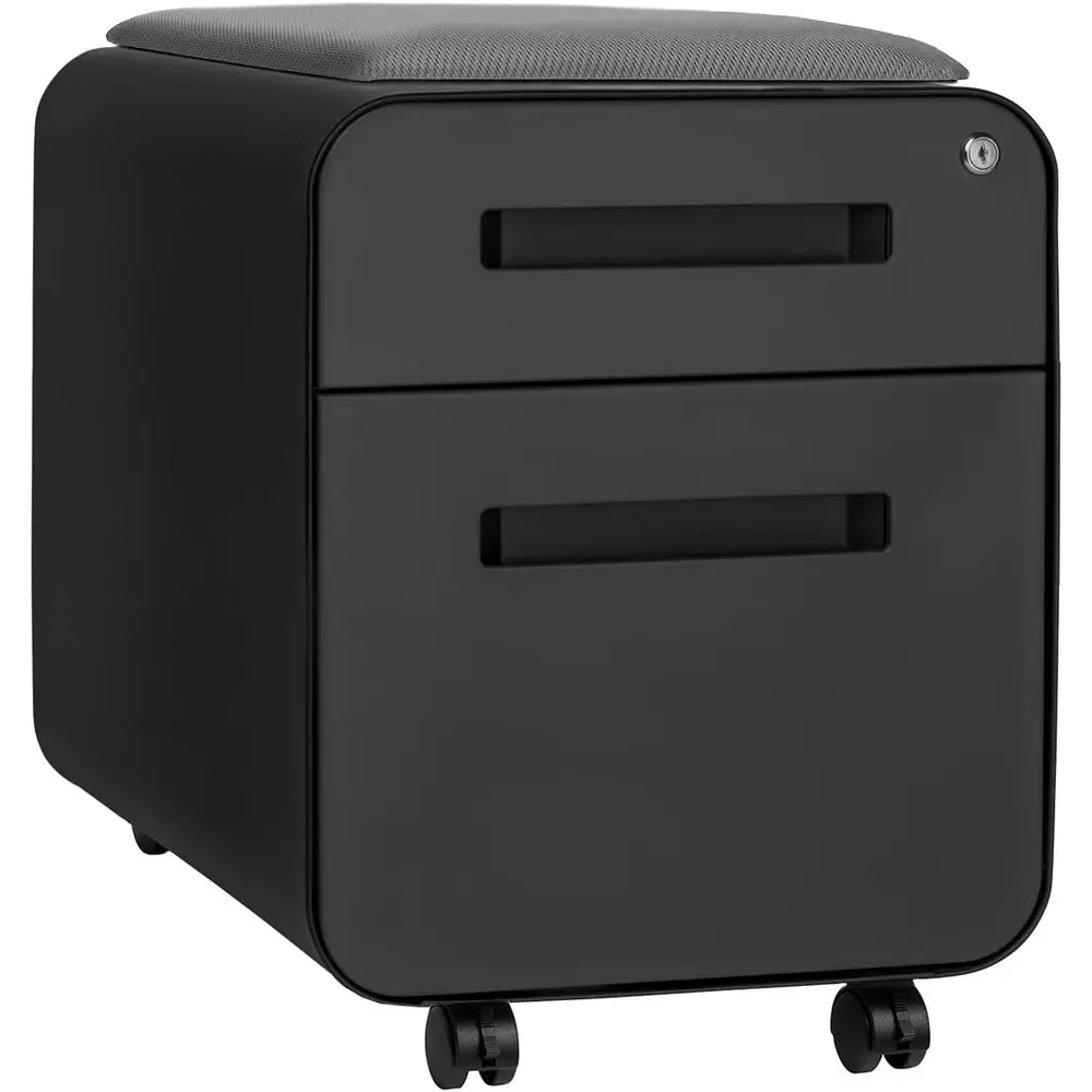 

Seated 2 Der Mobile Storage Cabinet with Removable Magnetic Cushion Seat - Compact, Metal, Pre-Assembled, Black with Grey Cushio