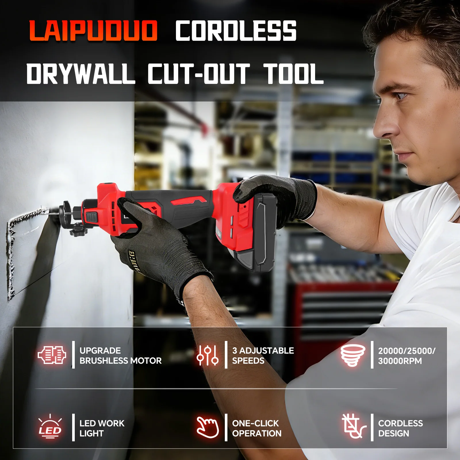 Cordless Drywall Cut-Out Tool Brushless Rotary Saw 3 Speed Compact Spiral Saw Cutting Wood Drywall for Milwaukee 18V Battery Pin