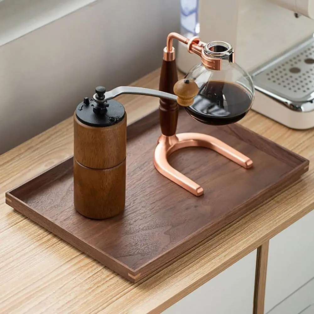 1Pcs Tea Tray Dinner Plates Black Walnut Wooden Rectangle Storage Tray Home Kitchen Tableware