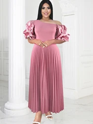 ONTINVA-Robe de Bal Plissée à Manches Courtes Bouffantes pour Femme, Tenue de Soirée, de Couleur Rose, de Taille 3XL et 4XL