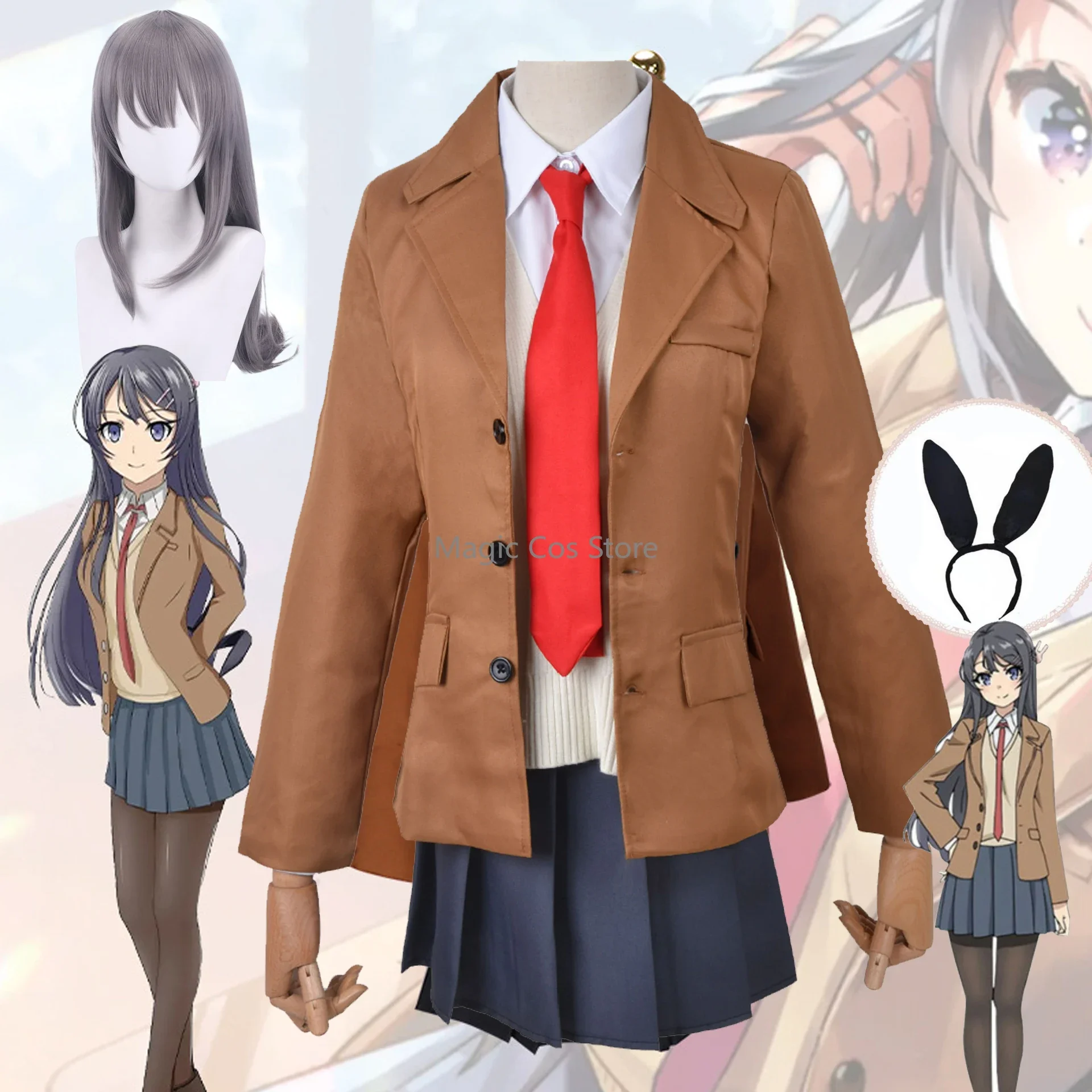 

Sakurajima Mai Cosplay Costume Anime Rascal Does Not Dream of Bunny Girl Senpai Mai Sakurajima Cosplay Wig Bunny Ears Headwear