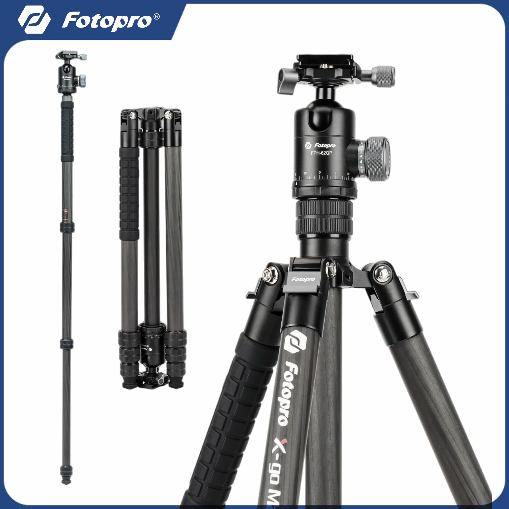 Fotopro 170CM Carbon Fiber Tripod for Camera  Detachable Monopod Compact Travel Tripod with Ball Head X-go Max E2