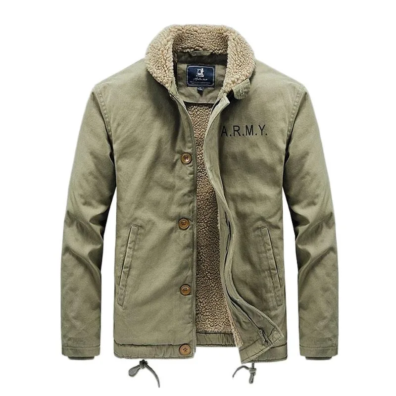 

High Quality Casual Cotton Loose Jacket Men's Made Lamb Wool Tactical Jacket Men's Winter Wool Thick Wool Collar Pilot Jacket