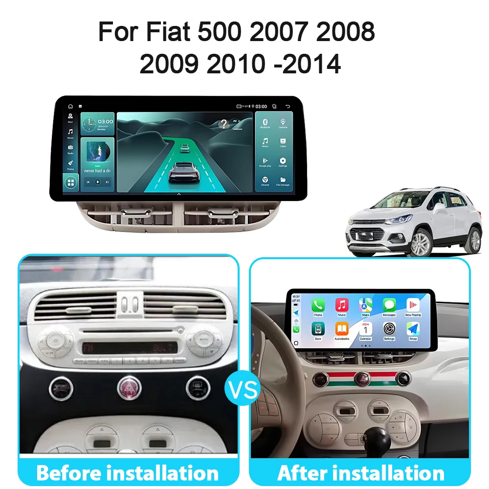Radio de coche Android 16 de 12.3 pulgadas para Fiat 500 2007 2008 2009 2010 -2014, reproductor multimedia de video estéreo, GPS, navegación, 4G, WIFI 2